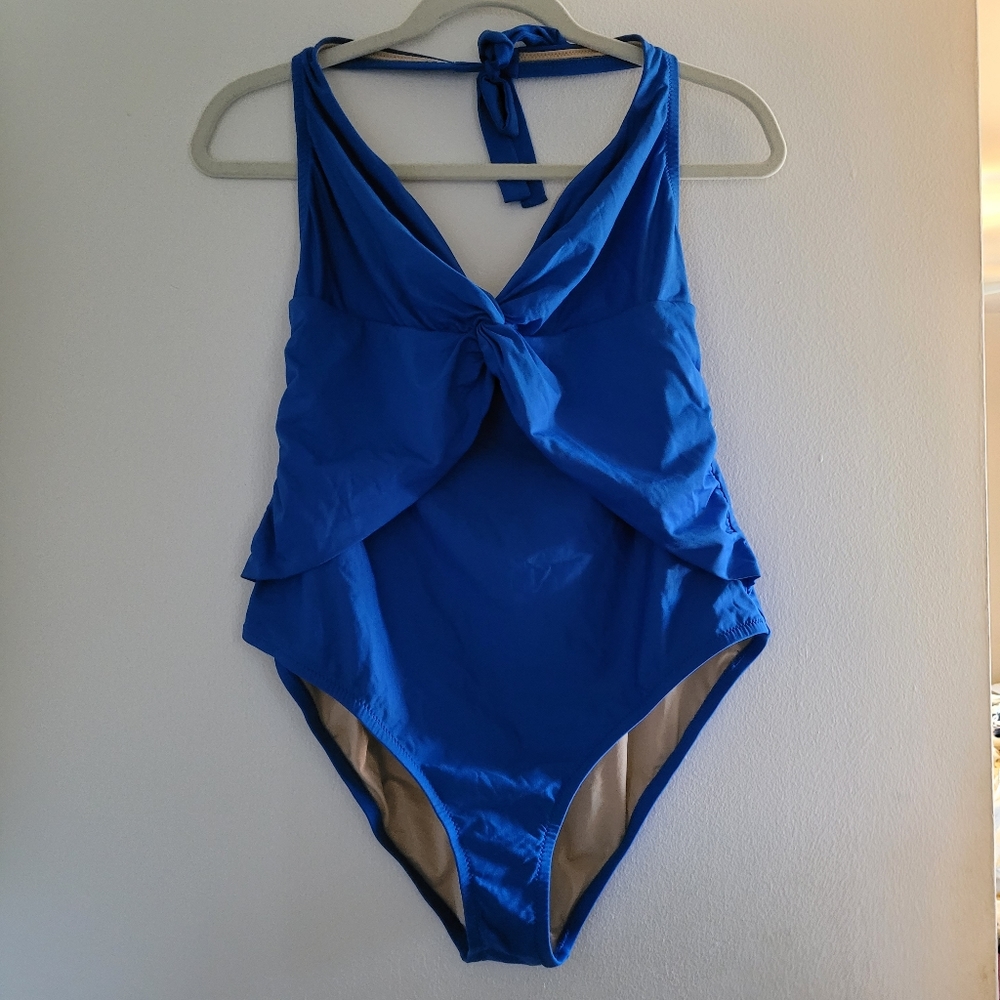 J Crew bathing suit. Halter top, twist in front. Royal blue, size 14.